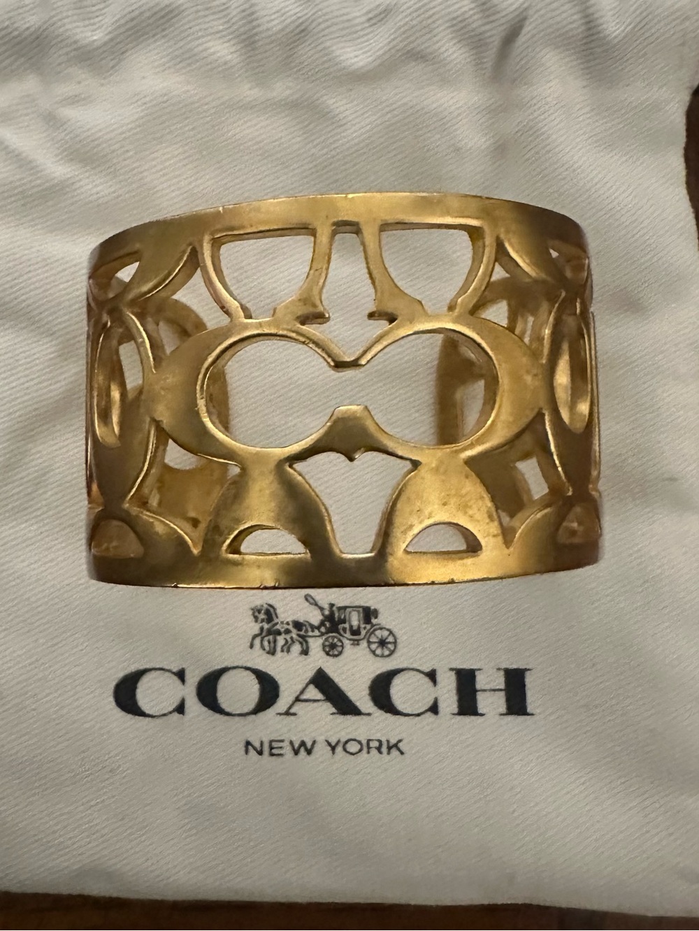 Vintage Coach Gold Openwork Signature Cuff Bracelet